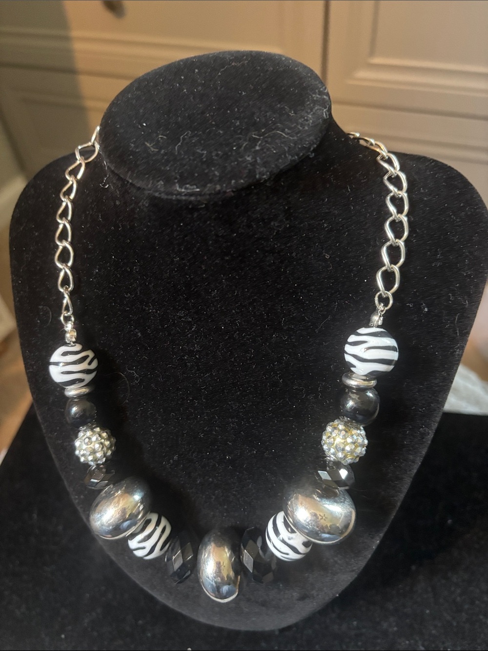 Zebra-Pattern Statement Necklace in Black & White VINTAGE